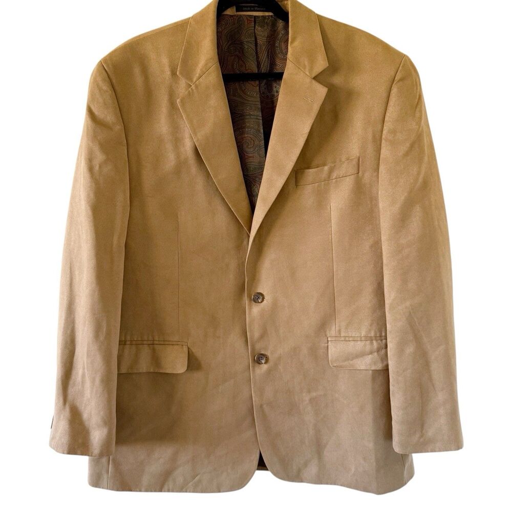 Lauren Ralph Lauren Sport Coat 44L Suit Jacket Faux Suede Two Button Blazer Tan